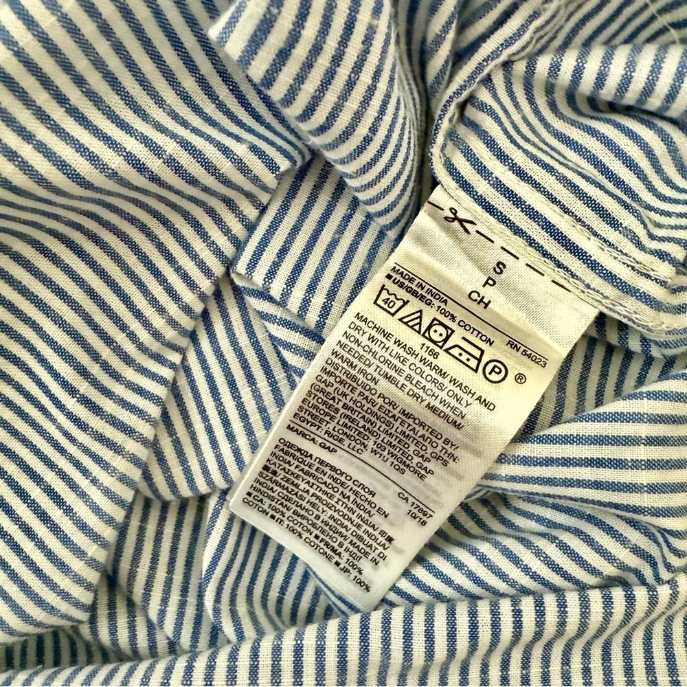 GAP Boyfriend Stripe Cotton Popover Shirt Blue White Small - Picture 7 of 8